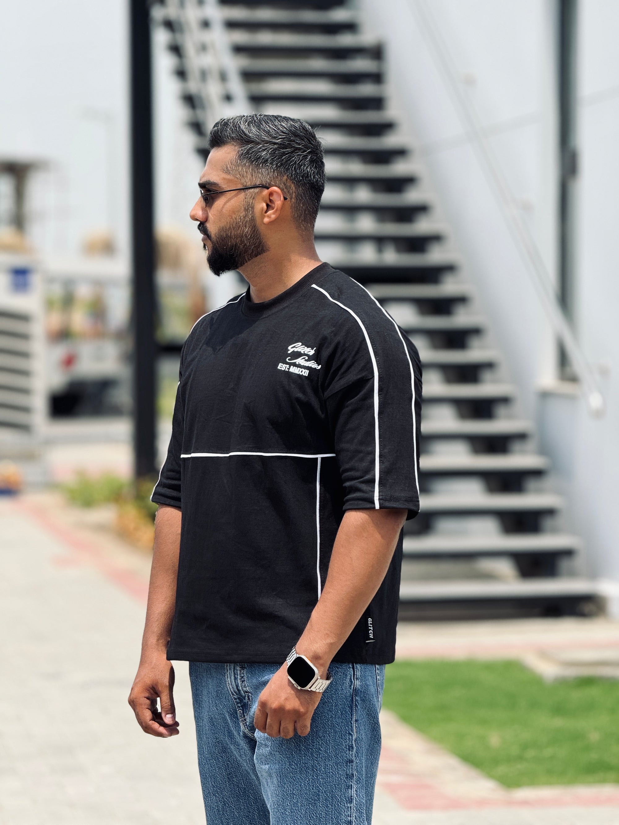 Black Piping Oversized Tee