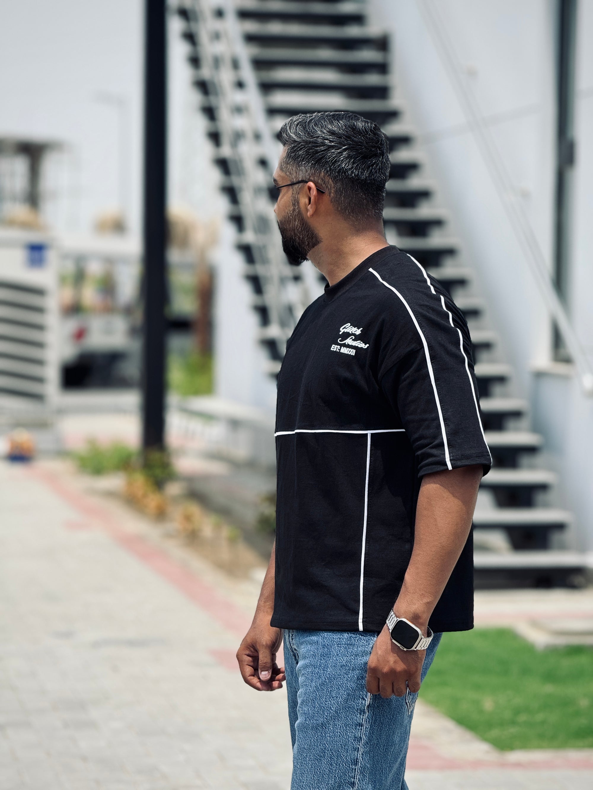 Black Piping Oversized Tee