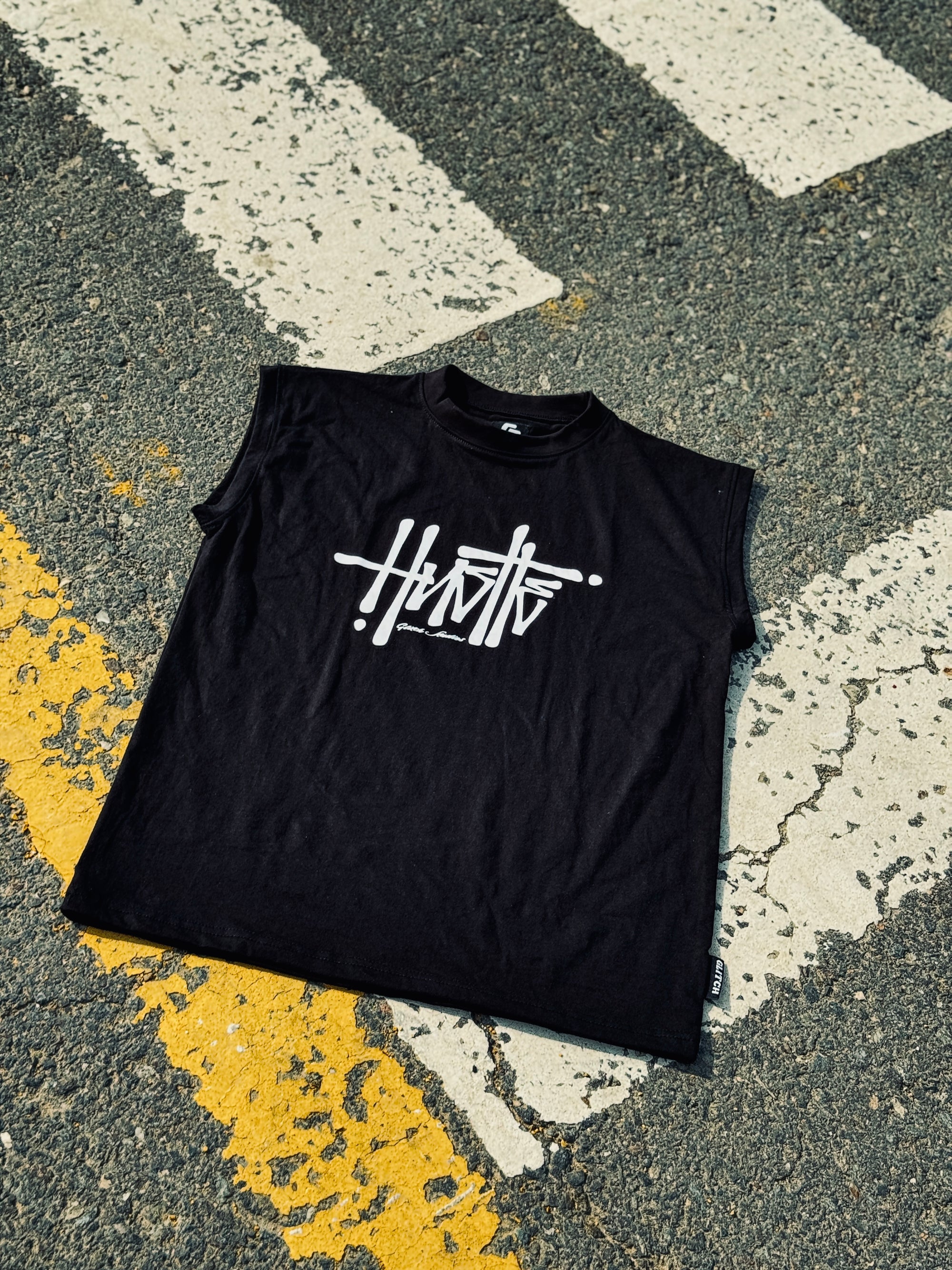 'Hustle' Black Oversized Sleeveless Tee