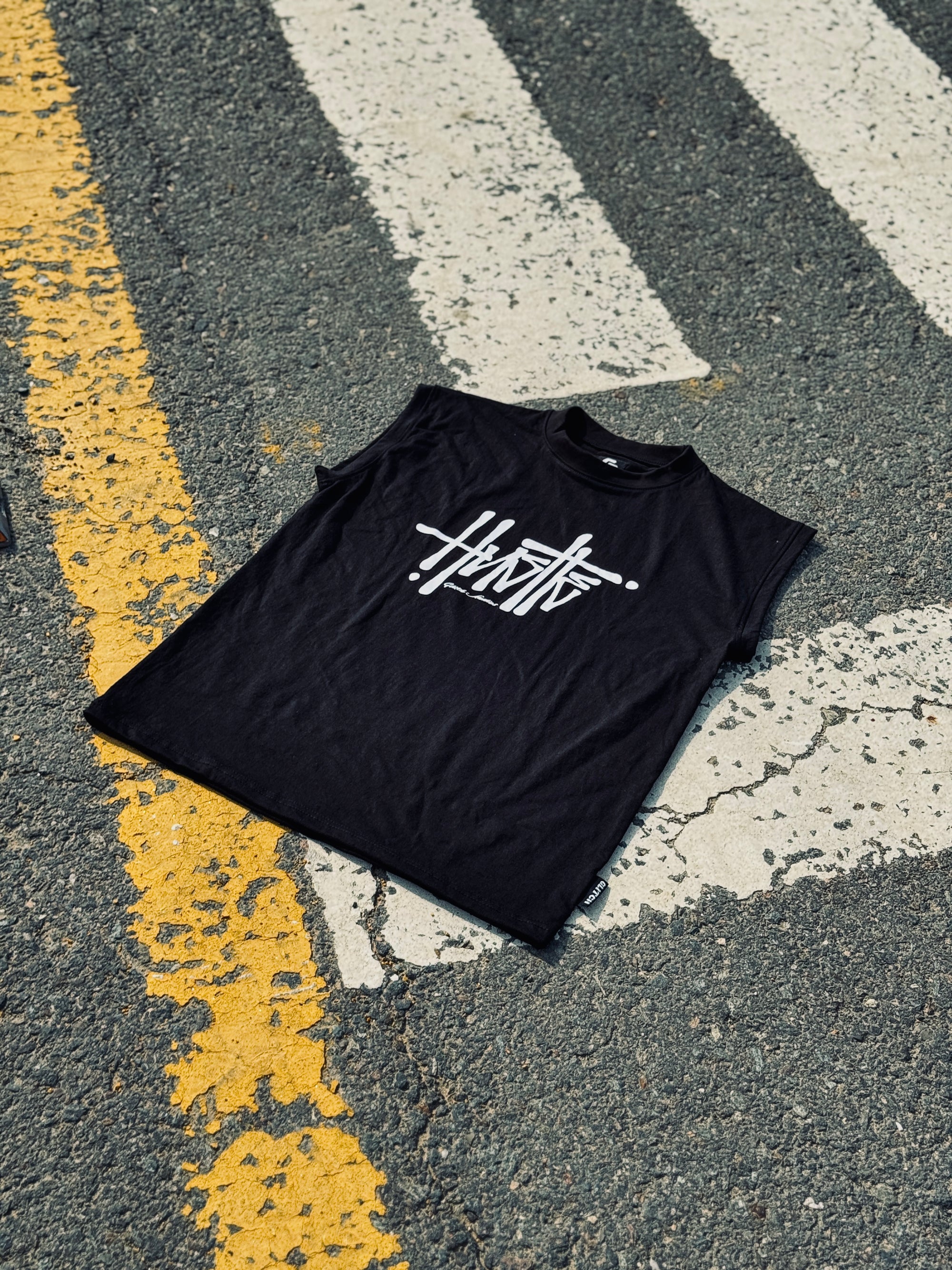 'Hustle' Black Oversized Sleeveless Tee
