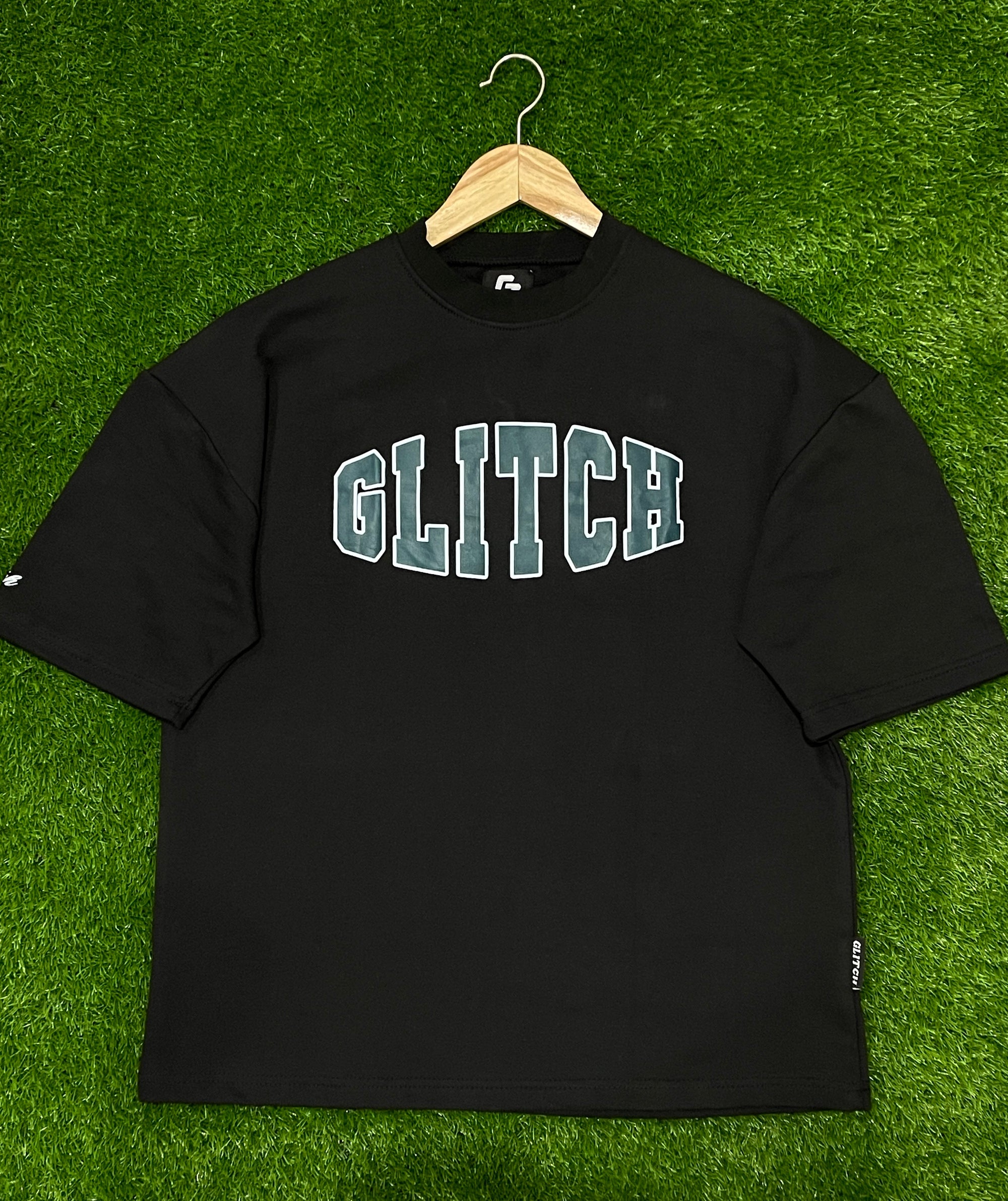 Glitch Printed Black Oversized Tee