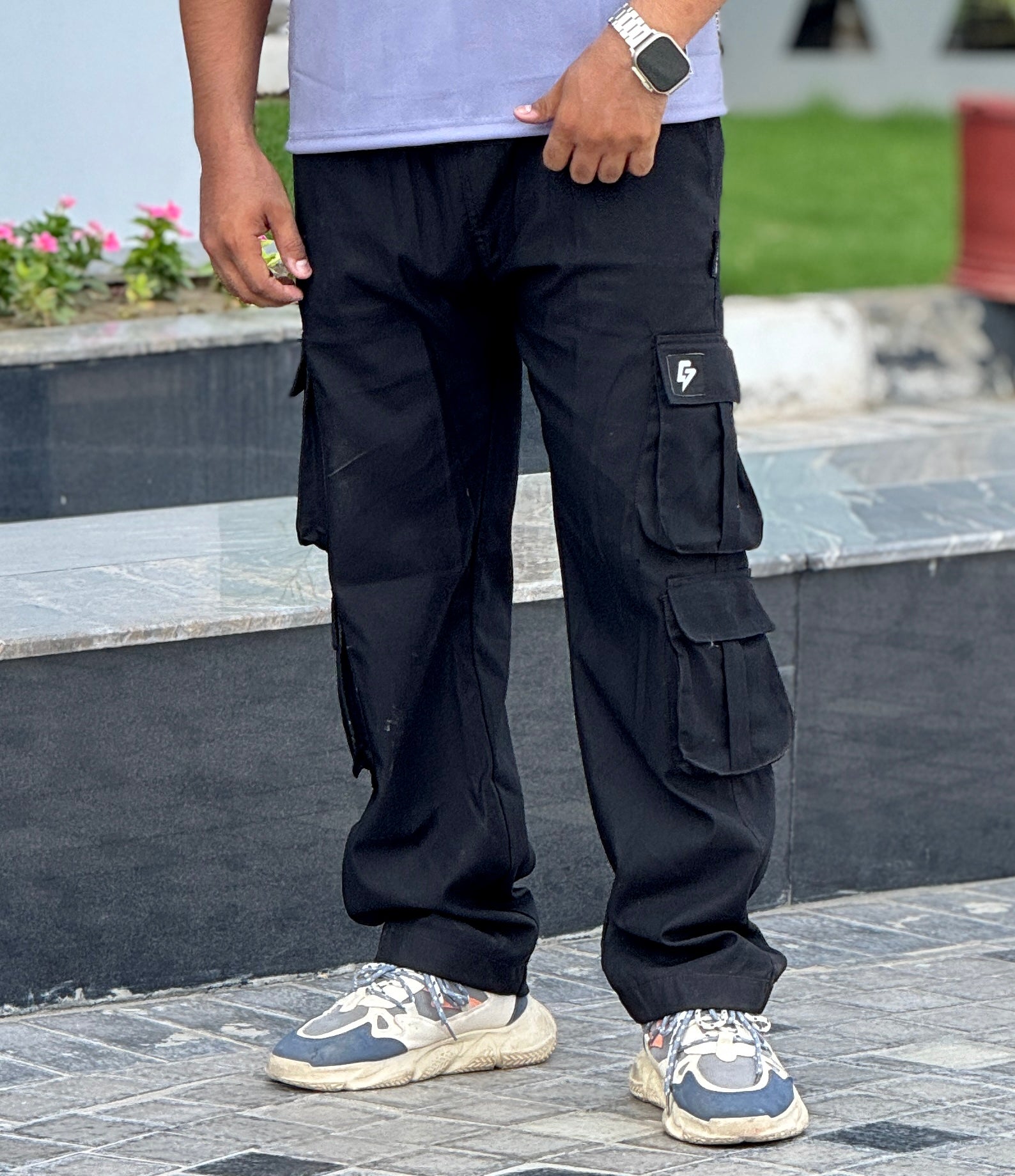 Black 8 Pocket Straight Cargo Pants