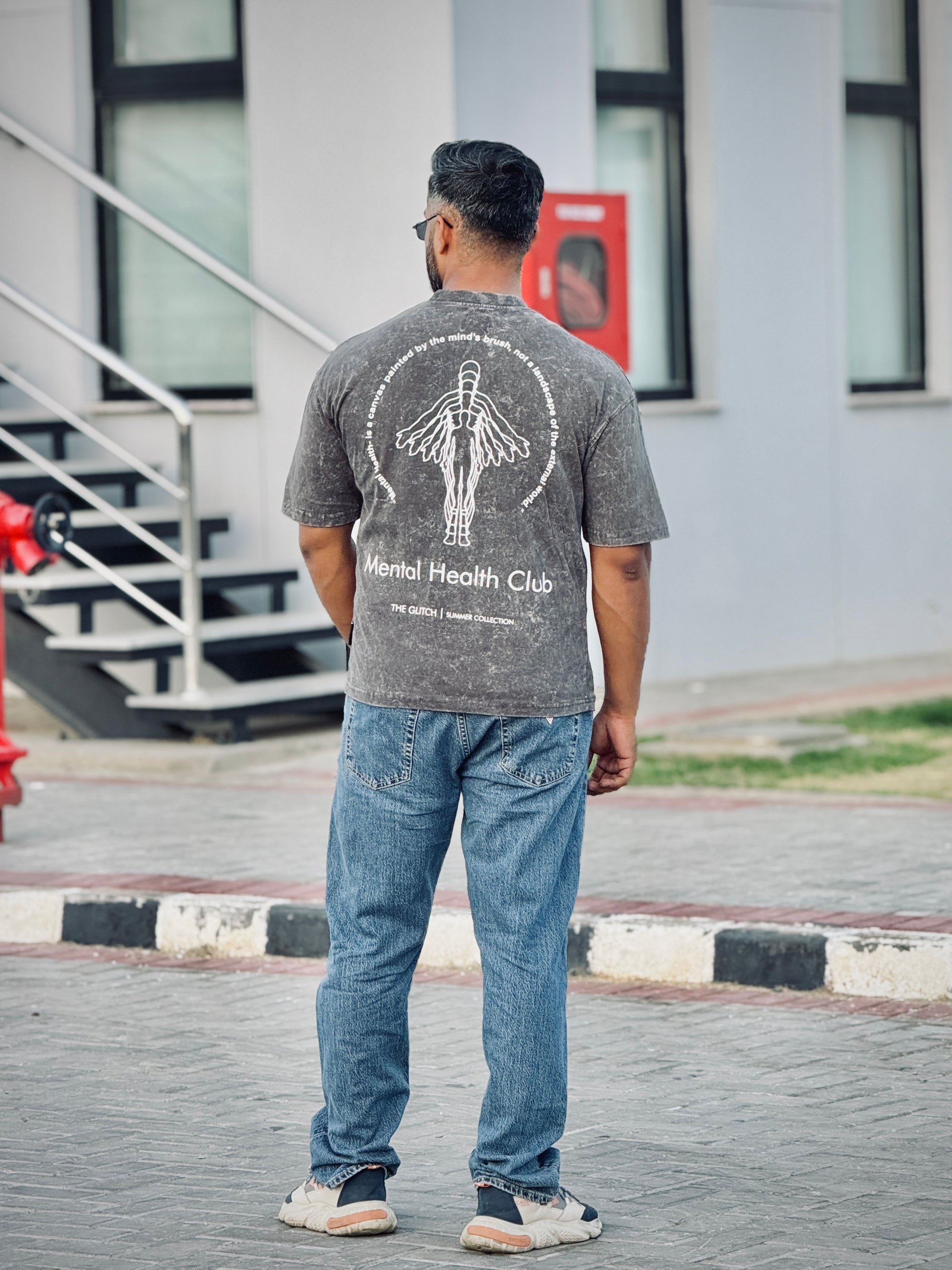 Acid Washed Gray 'Mental Health Club' Oversized Tee