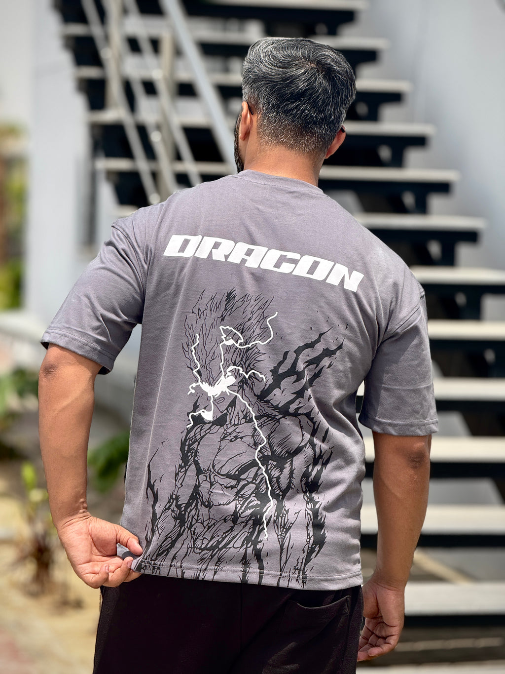 Dragon Anime Gray Oversized Tee