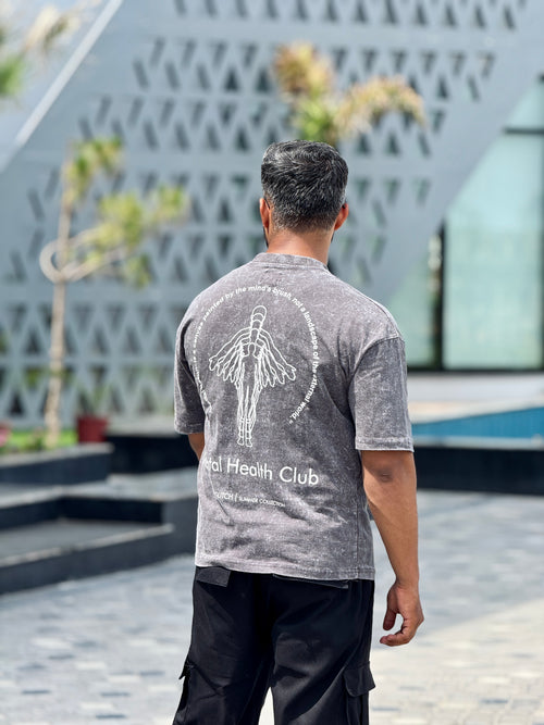 Acid Washed Gray 'Mental Health Club' Oversized Tee