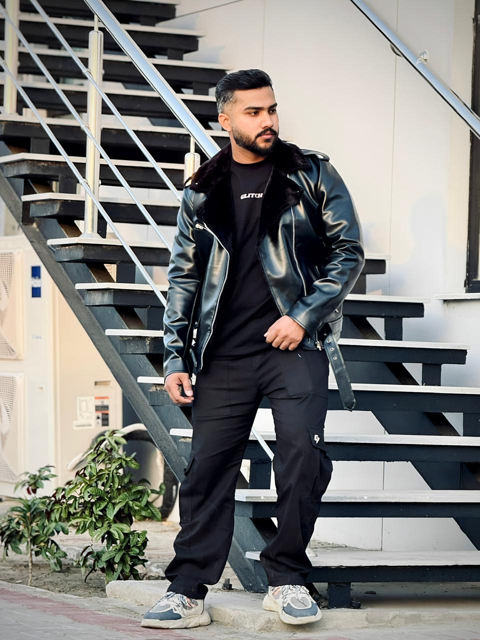 Biker Fur Leather Jacket Black