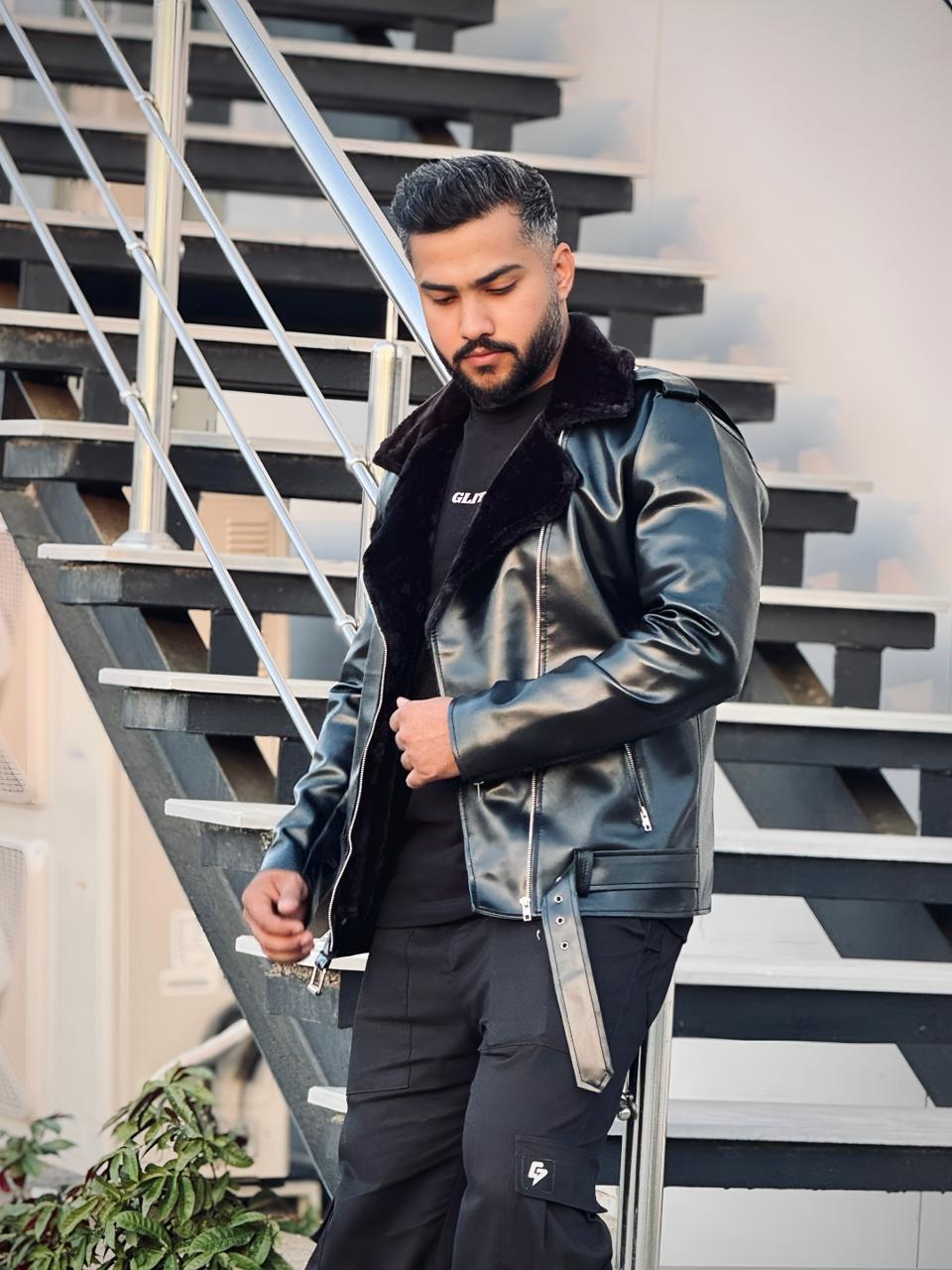 Biker Fur Leather Jacket Black