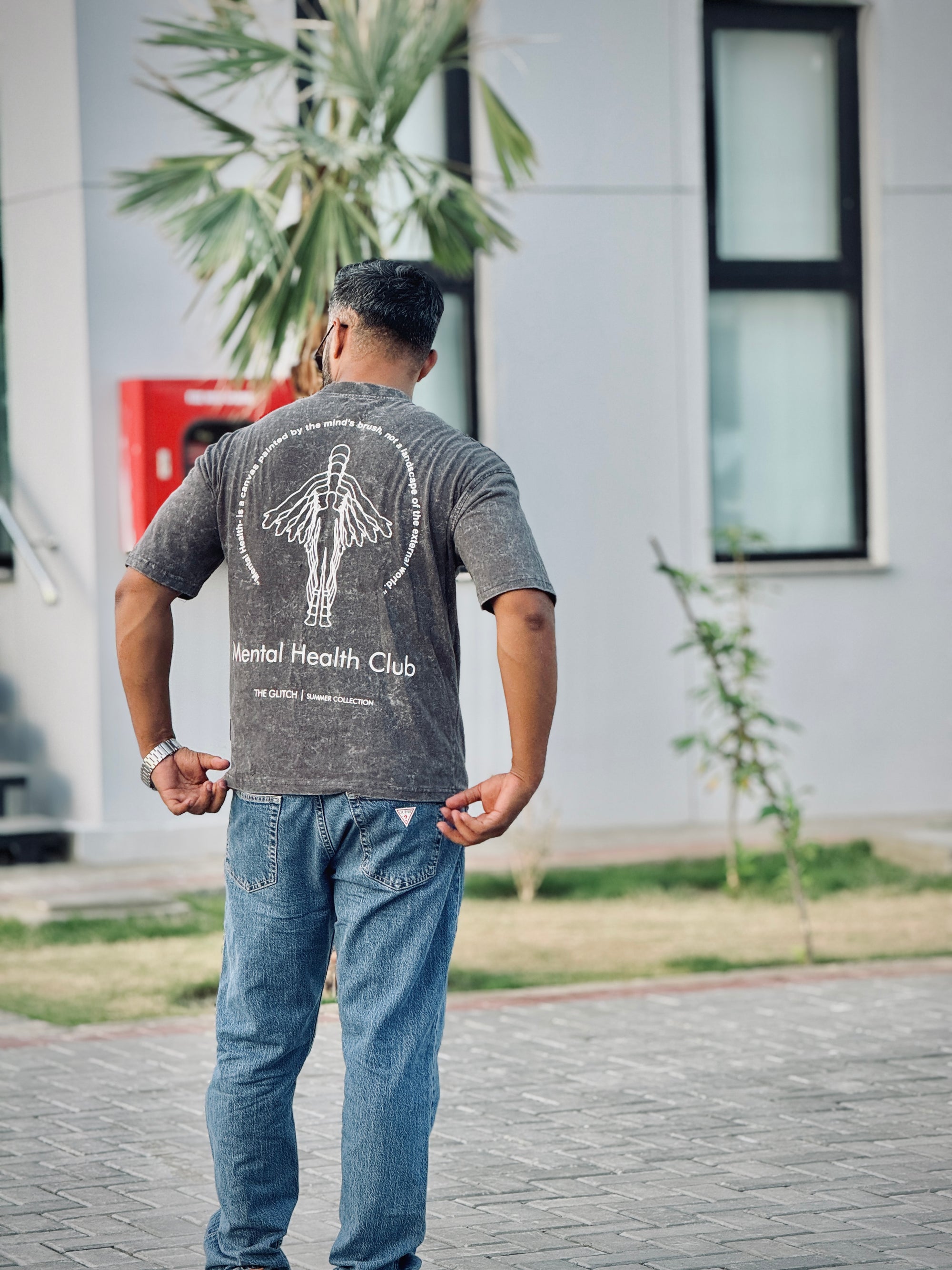 Acid Washed Gray 'Mental Health Club' Oversized Tee