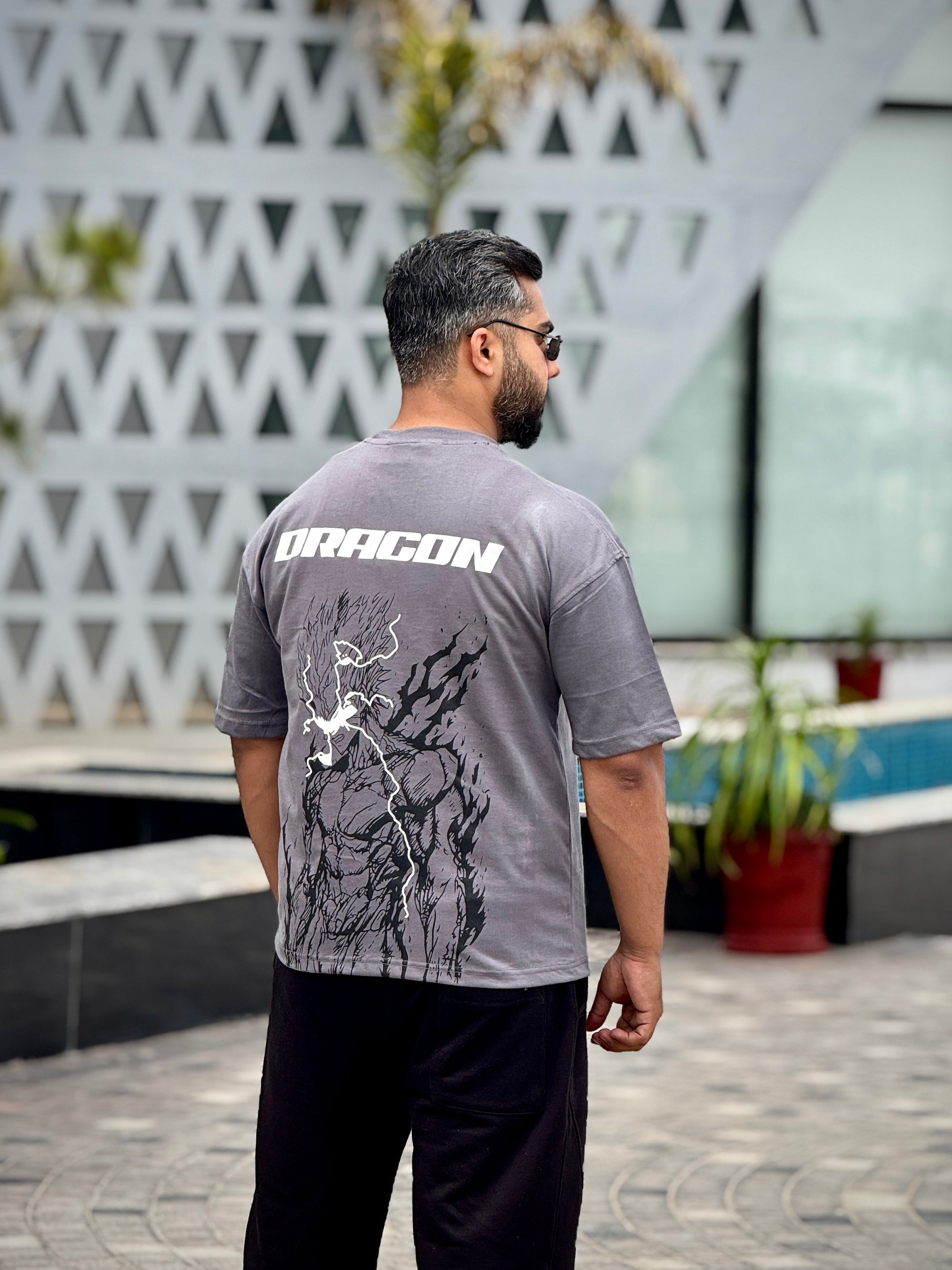 Dragon Anime Gray Oversized Tee