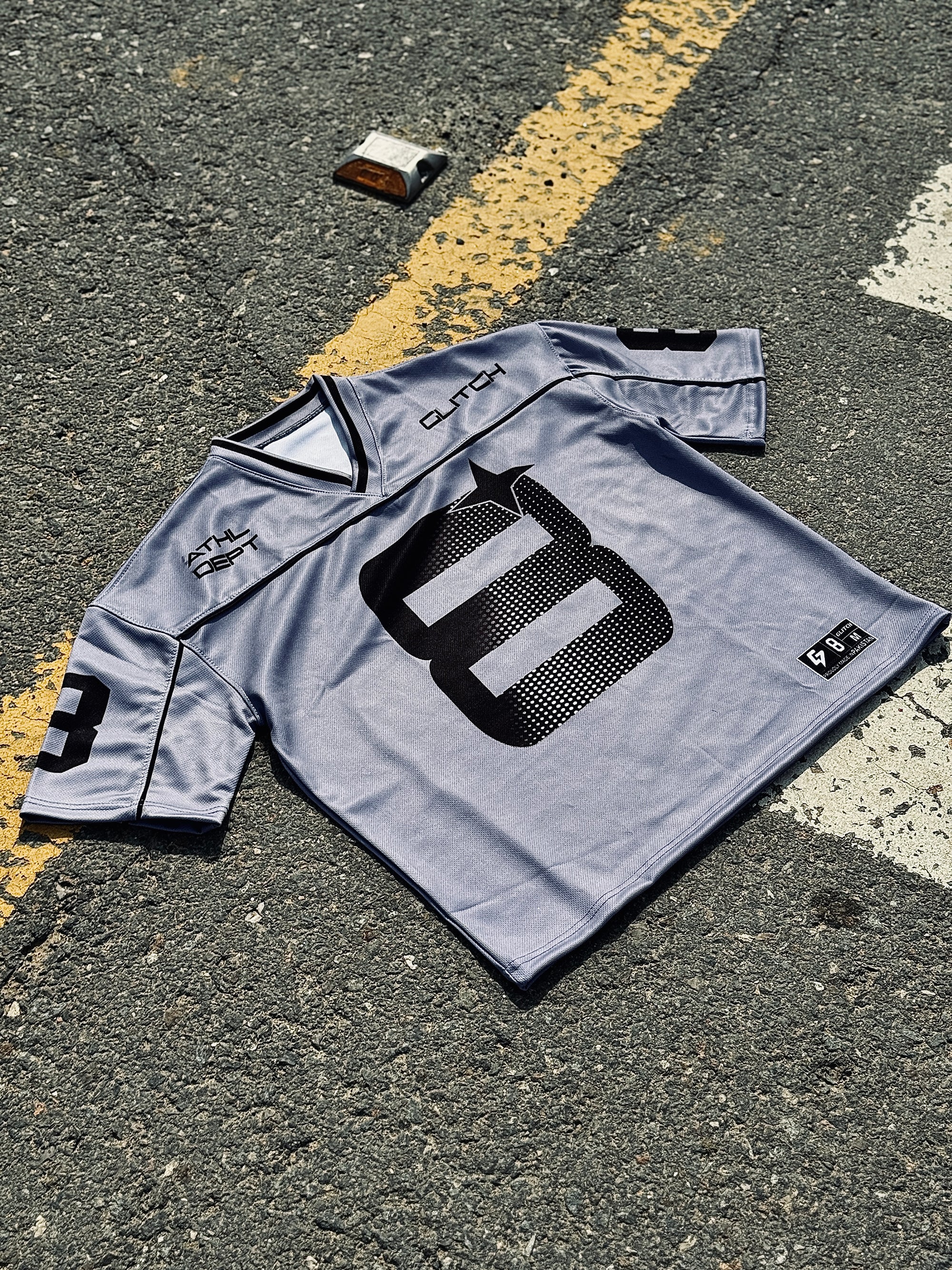 Silver Gray Piping '8' Oversized Mesh Jersey