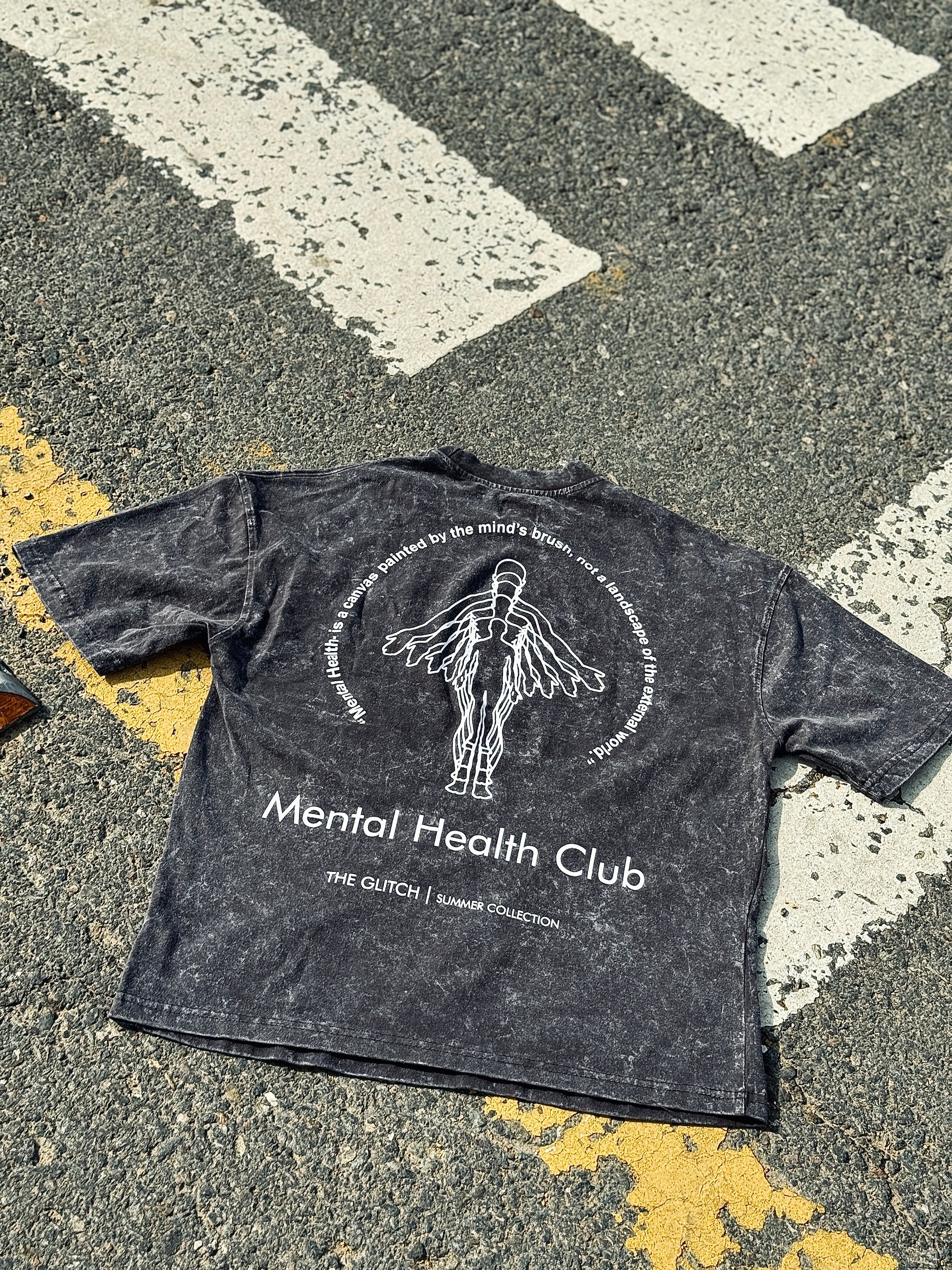 Acid Washed Gray 'Mental Health Club' Oversized Tee