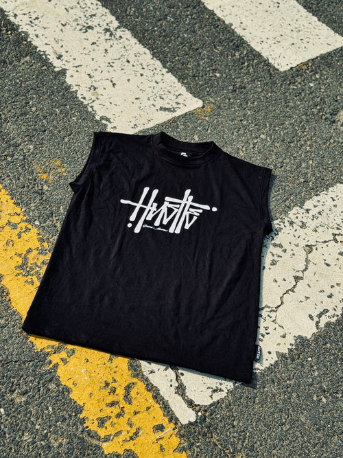 'Hustle' Black Oversized Sleeveless Tee
