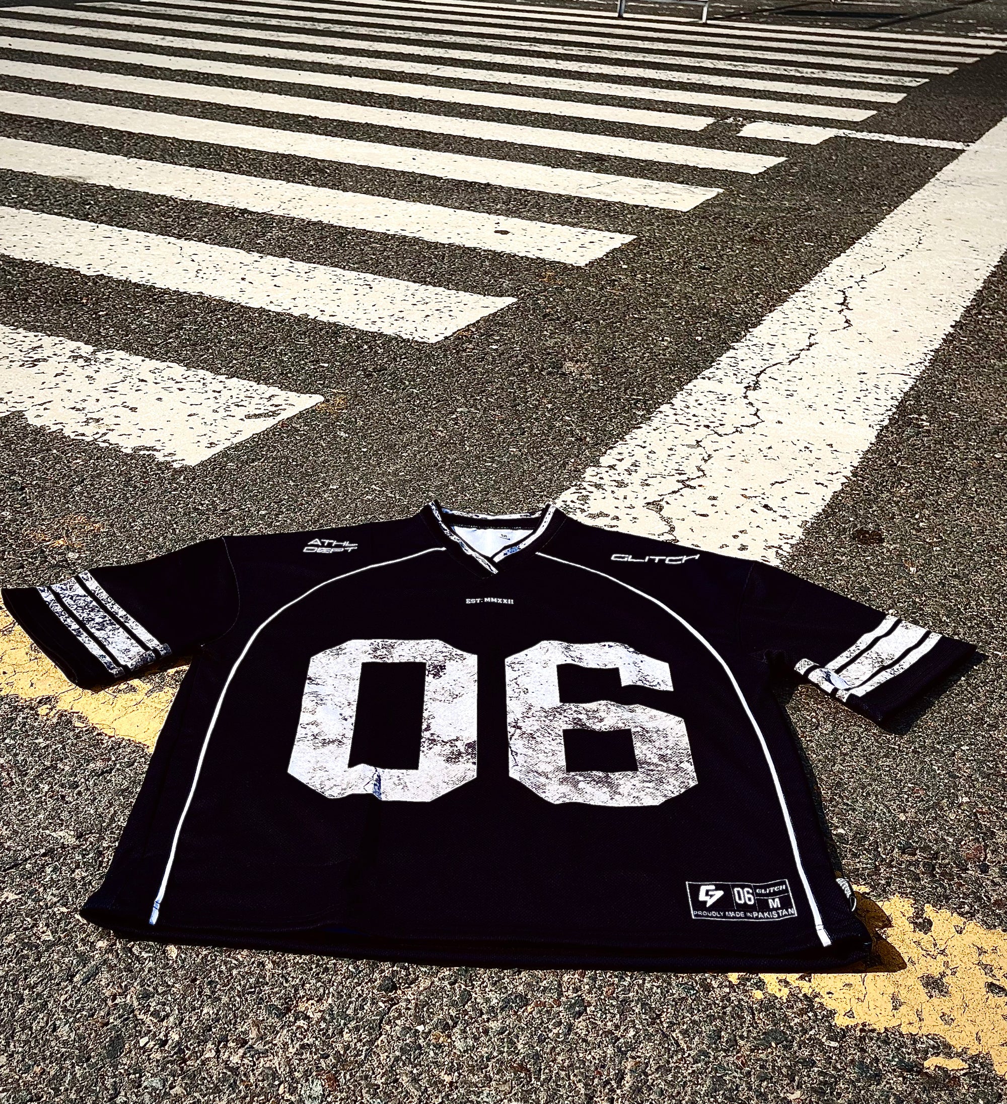 Black Piping '06' Oversized Mesh Jersey
