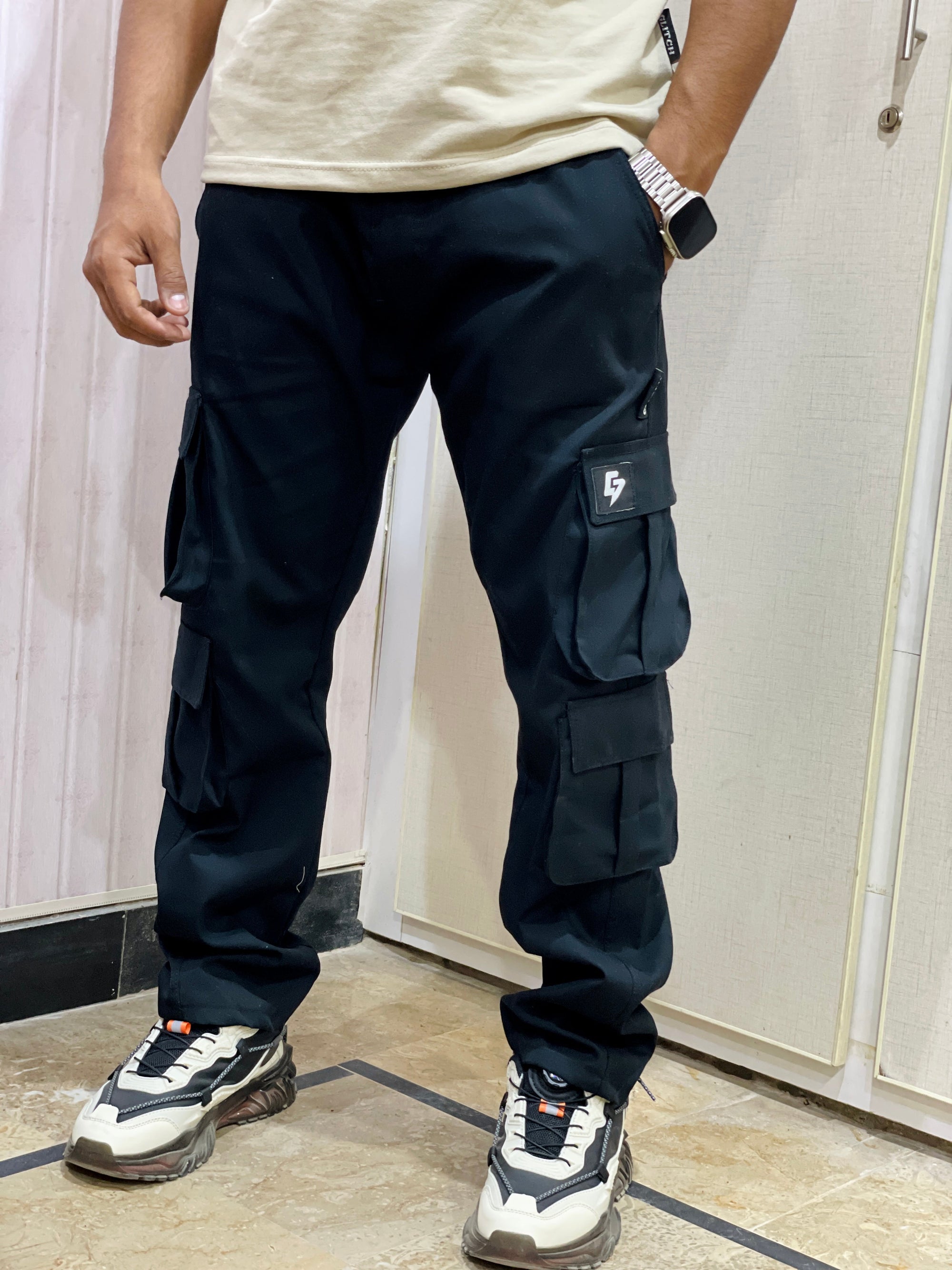 Black 8 Pocket Straight Cargo Pants