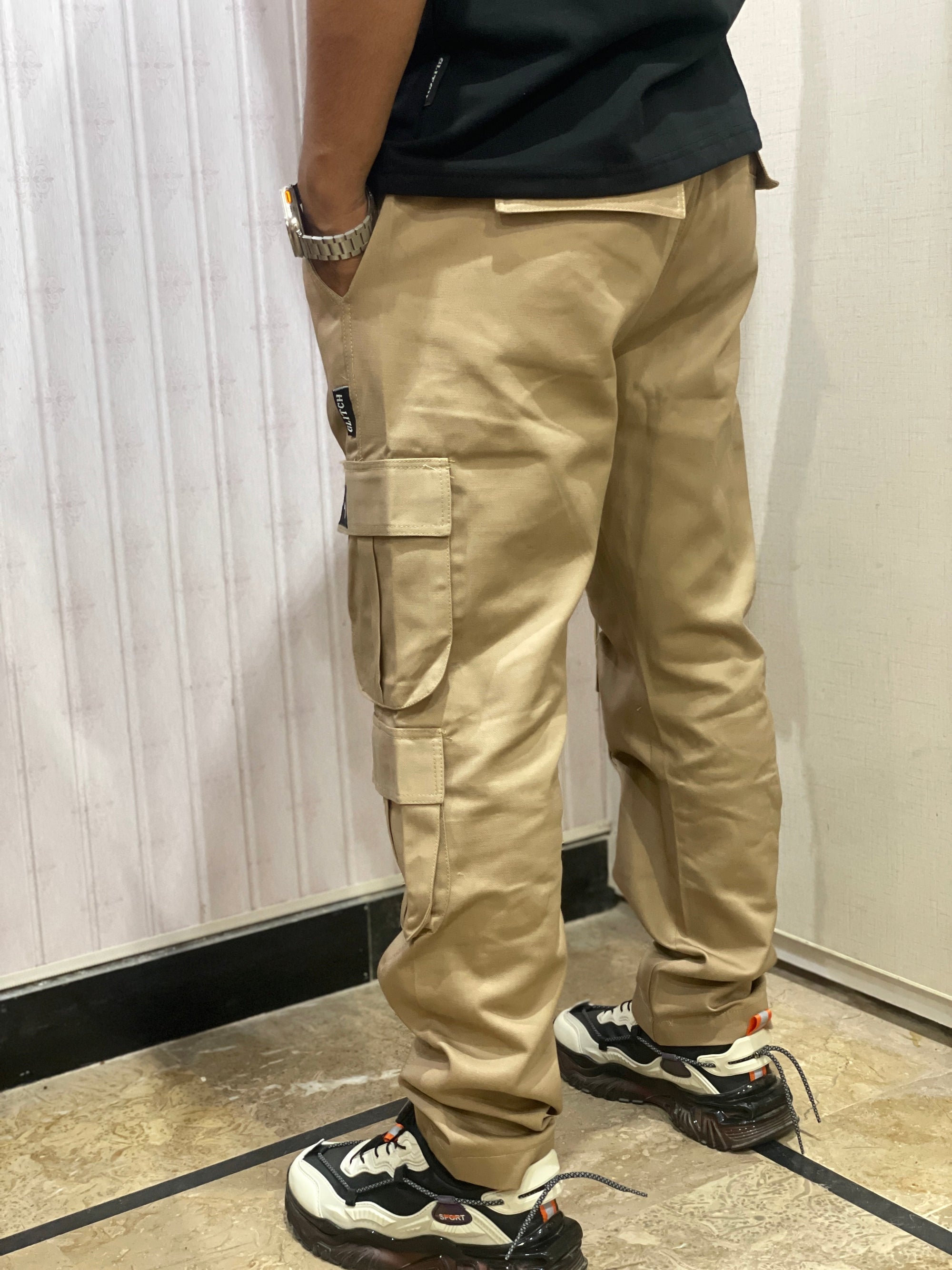 Beige 8 Pocket Straight Cargo Pants