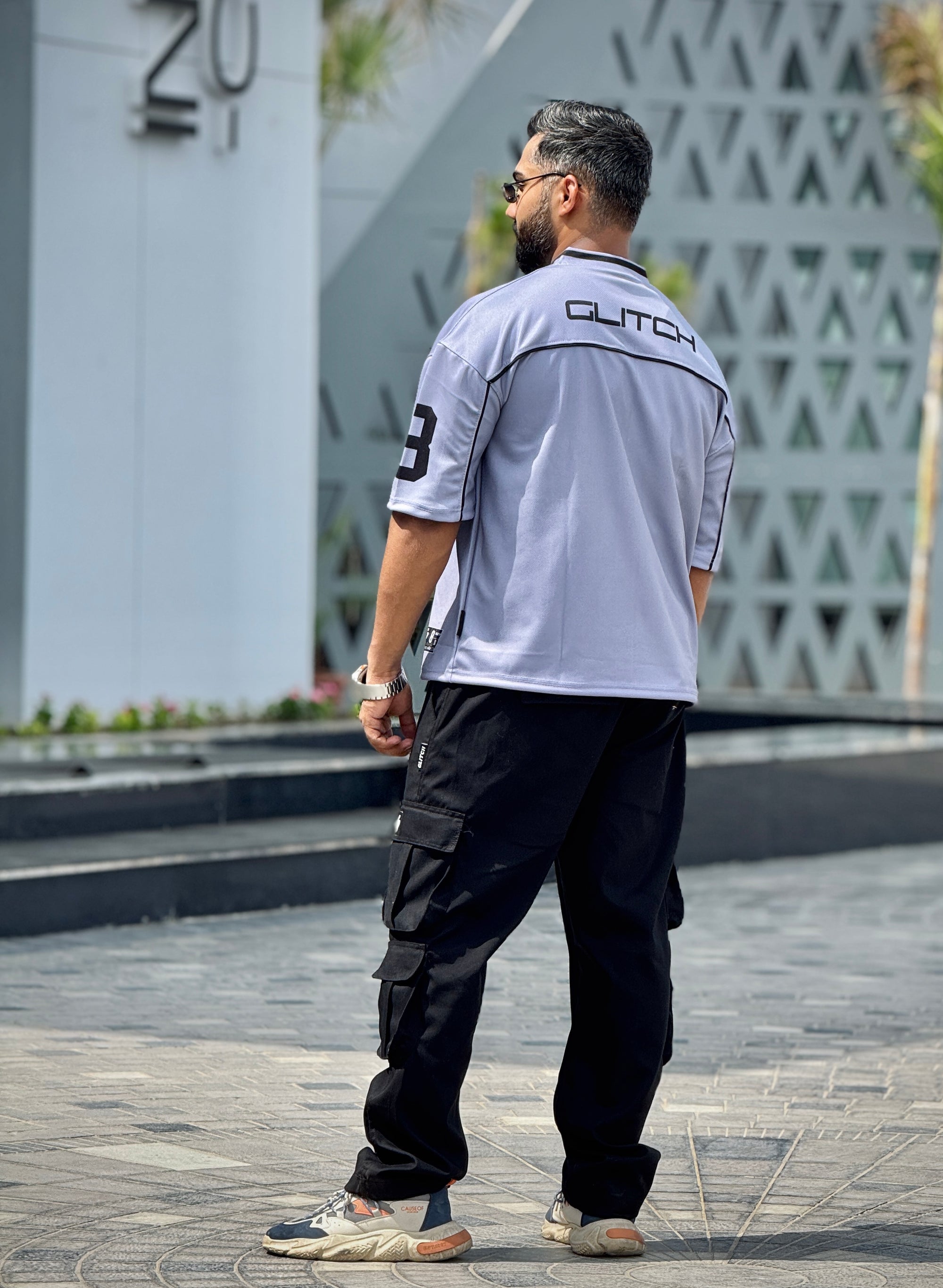Silver Gray Piping '8' Oversized Mesh Jersey